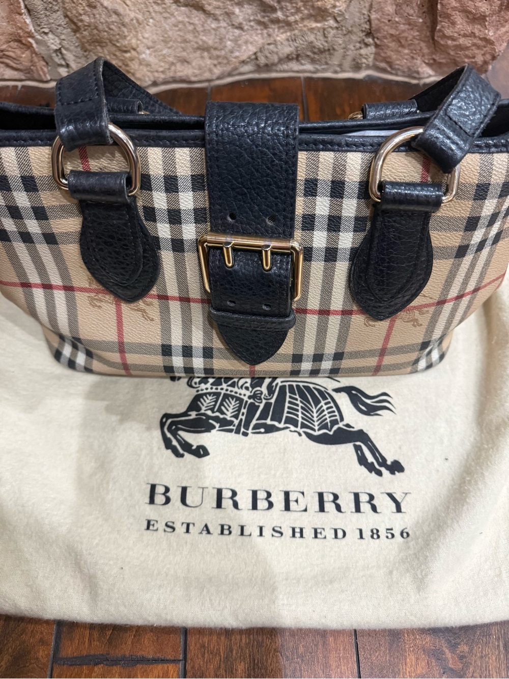 Burberry Beige Nova Check Handbag with Black Trim